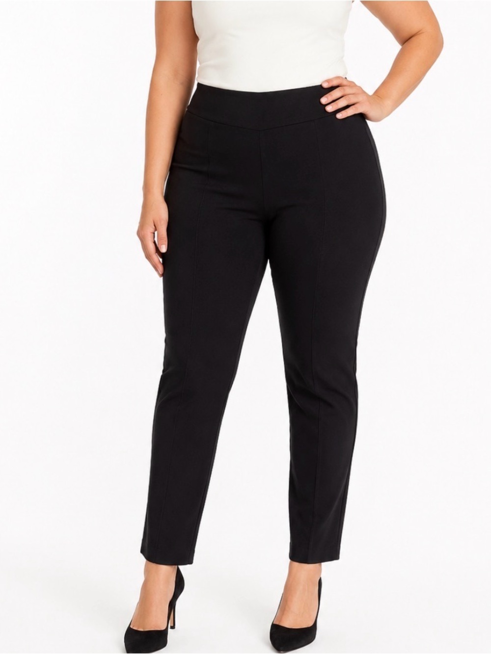 Bar III Ponte knit pants pleated center pull on stretch dress/career SZ L